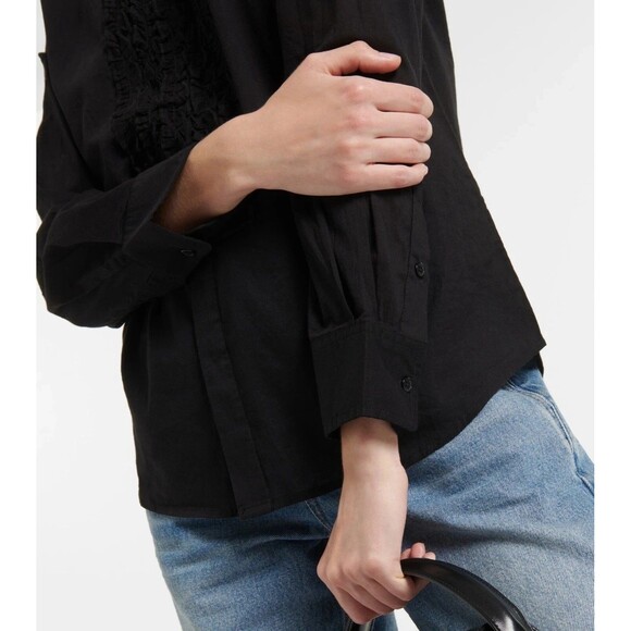 Nili Lotan Nathael Shirt Tunic Top Buttondown Ruffle Cotton Black XS NEW 283748 - Picture 3 of 8